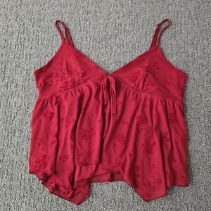 Y2K Mesh Burnout Velvet Red Babydoll Camisole Top‎ Fairycore Coquette Grunge XL
